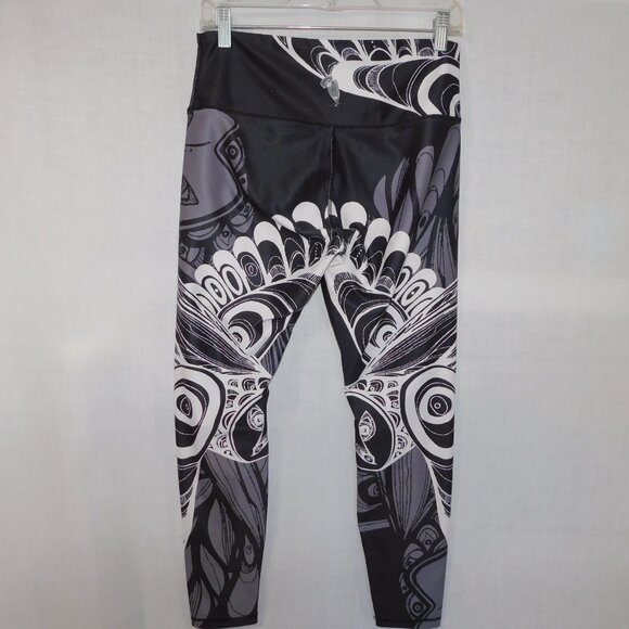NoMiNou Womens M Black White Gray Indigenous Native Full Length Leggings - Picture 6 of 9